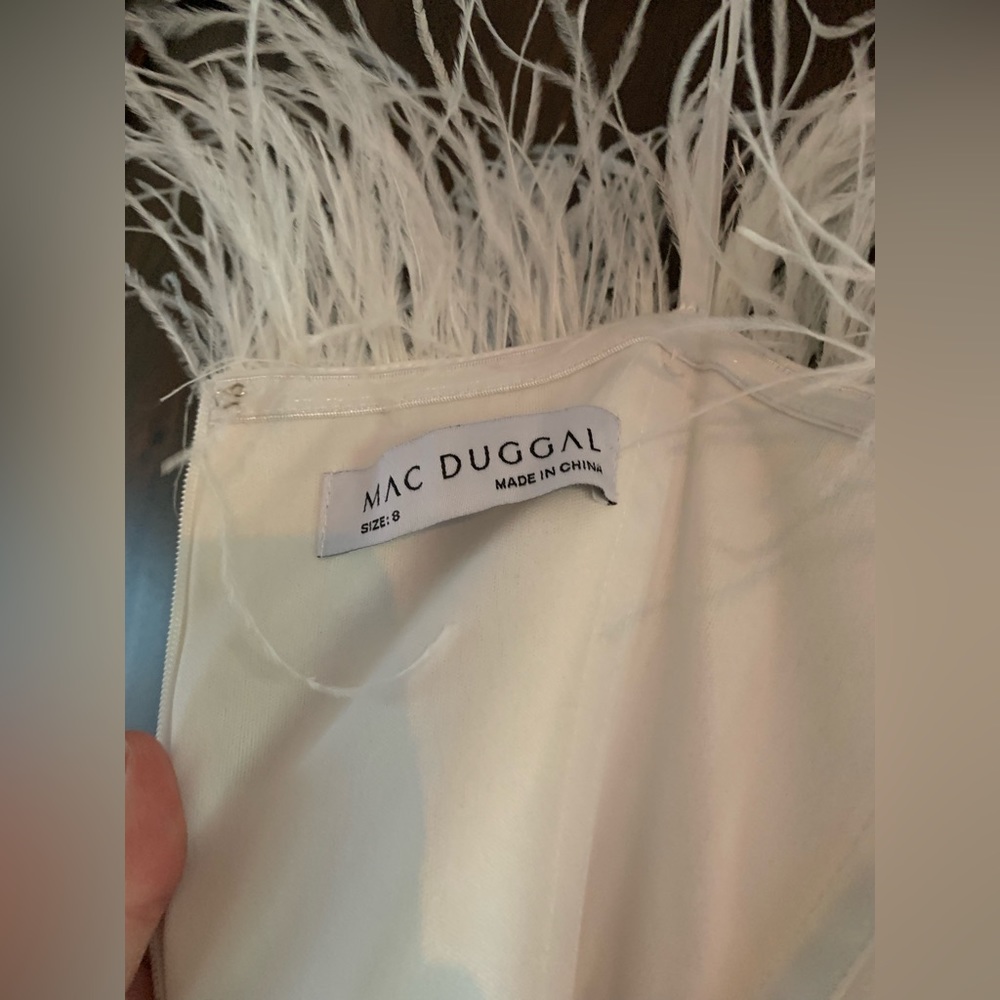 Mac Duggal White Strapless Feather-Trim Jumpsuit - Picture 8 of 9